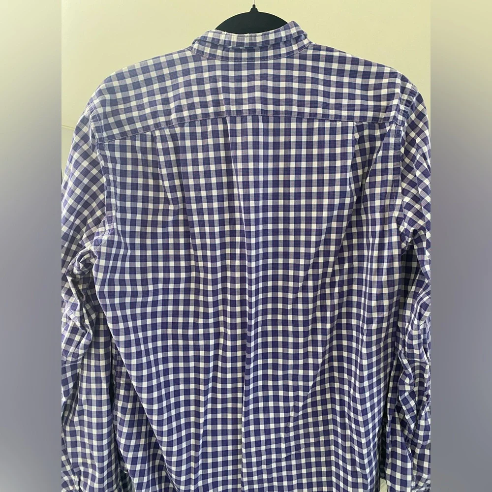 J. Crew - 100% Cotton Navy Blue and White Plaid Button Down Shirt - Size M